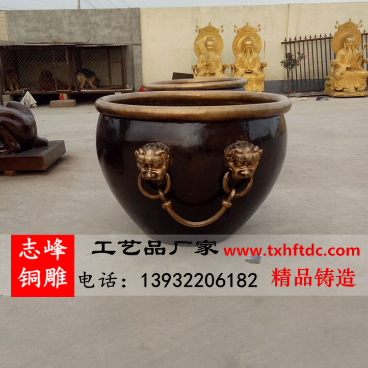 北京铜雕厂制作兽头铜缸工艺品